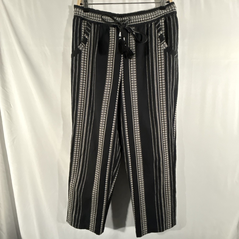 Anthropologie Essential Beach Pants Boho Bohemian Black White Artsy Women M